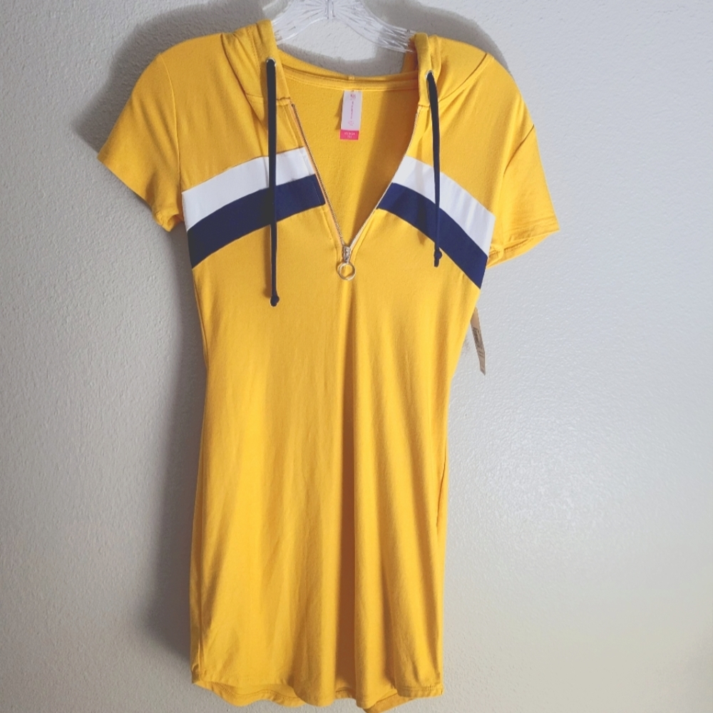No Boundaries Mustard Combo, Mini, Bodycon, Hoodie, Active Dress, Size XS, NTW
